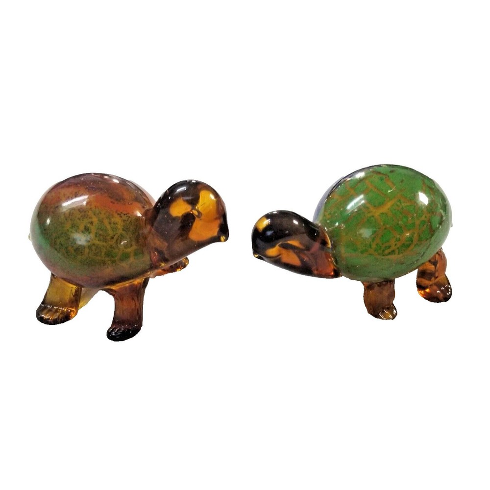 2 Glass Turtle Figurines - Multicolor - 5x3"